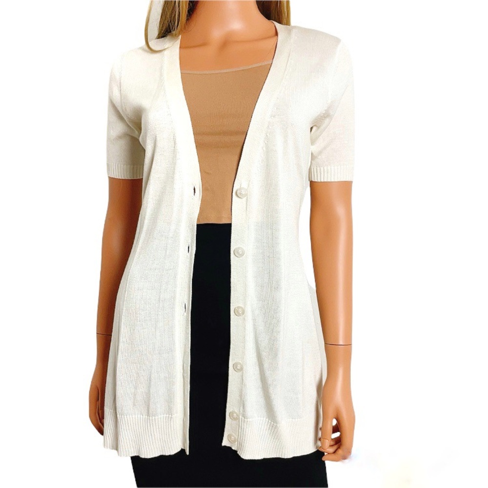 New! New York & Co White Short Sleeve Long Cardigan w Belt